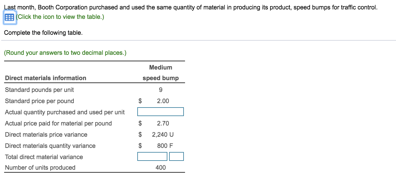 Please complete the table for both medium and large speed bump.