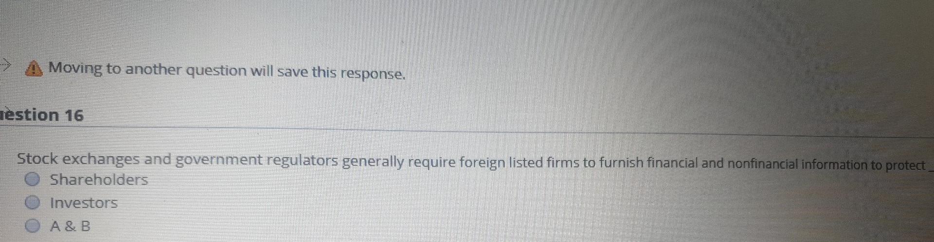 Moving to another question will save this response. estion 16 Stock