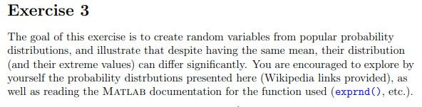 Please provide MATLAB code and output plots. Exercise 3 The goal of