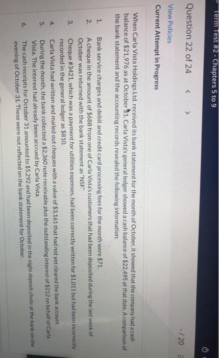  Term Test #2 - Chapters 5 to 9 Question 22 of