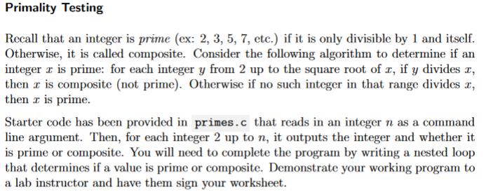 Primality Testing Here is the partially completed code: Primality Testing Recall that
