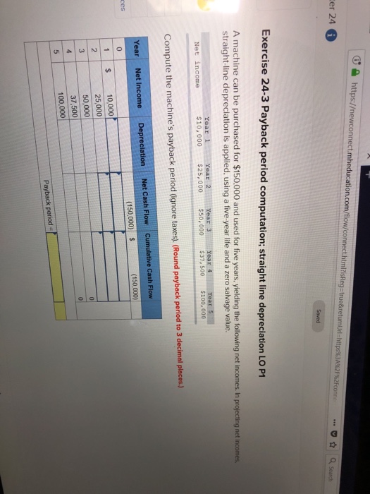  https:/ewconnect.mhed cation.com/flow/connect.htmlsRegt e&returnurl https%3Asa er 24 .Q Search Exercise 24-3 Payback