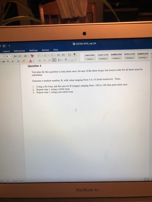  C++ Layout References Mailings Review View Question 4 Test plan for