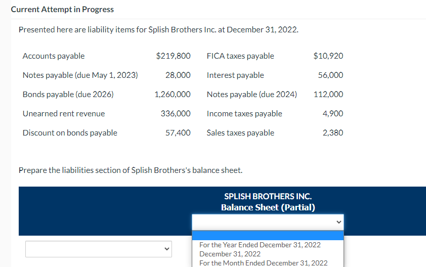  Current Attempt in Progress Presented here are liability items for Splish