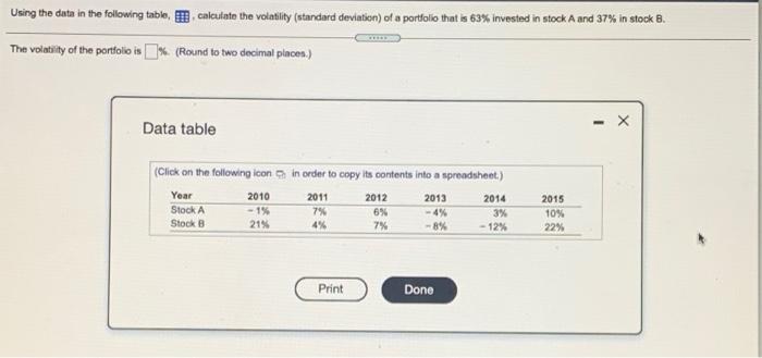  Using the data in the following table calculate the volatility (standard