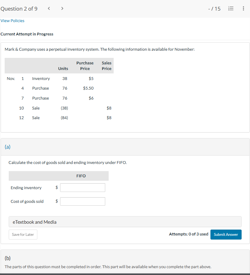 Current Attempt in Progress Mark \& Company uses a perpetual inventory