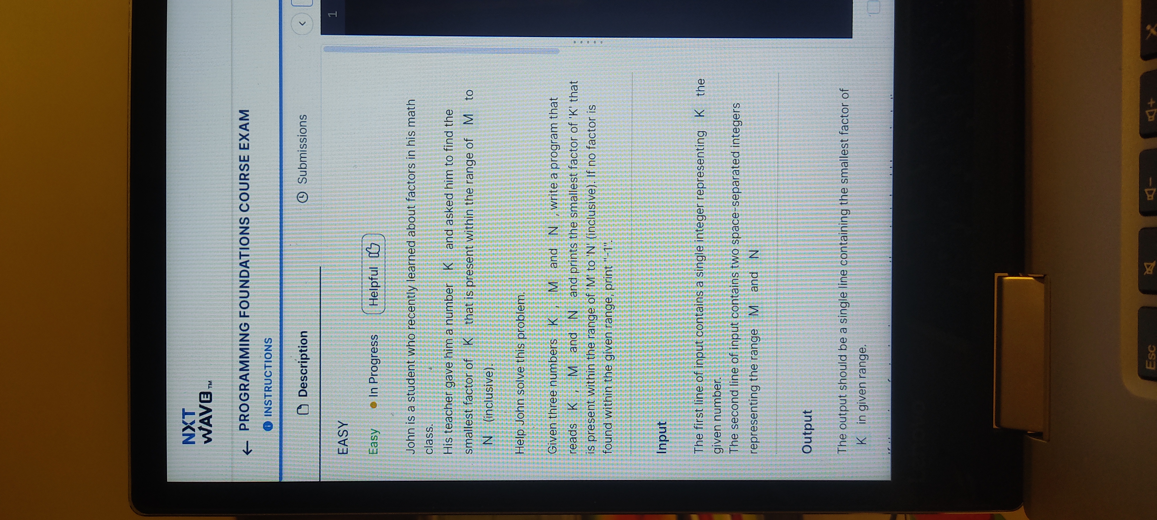  larr PROGRAMMING FOUNDATIONS COURSE EXAM INSTRUCTIONS Description (1) Submissions EASY Easy