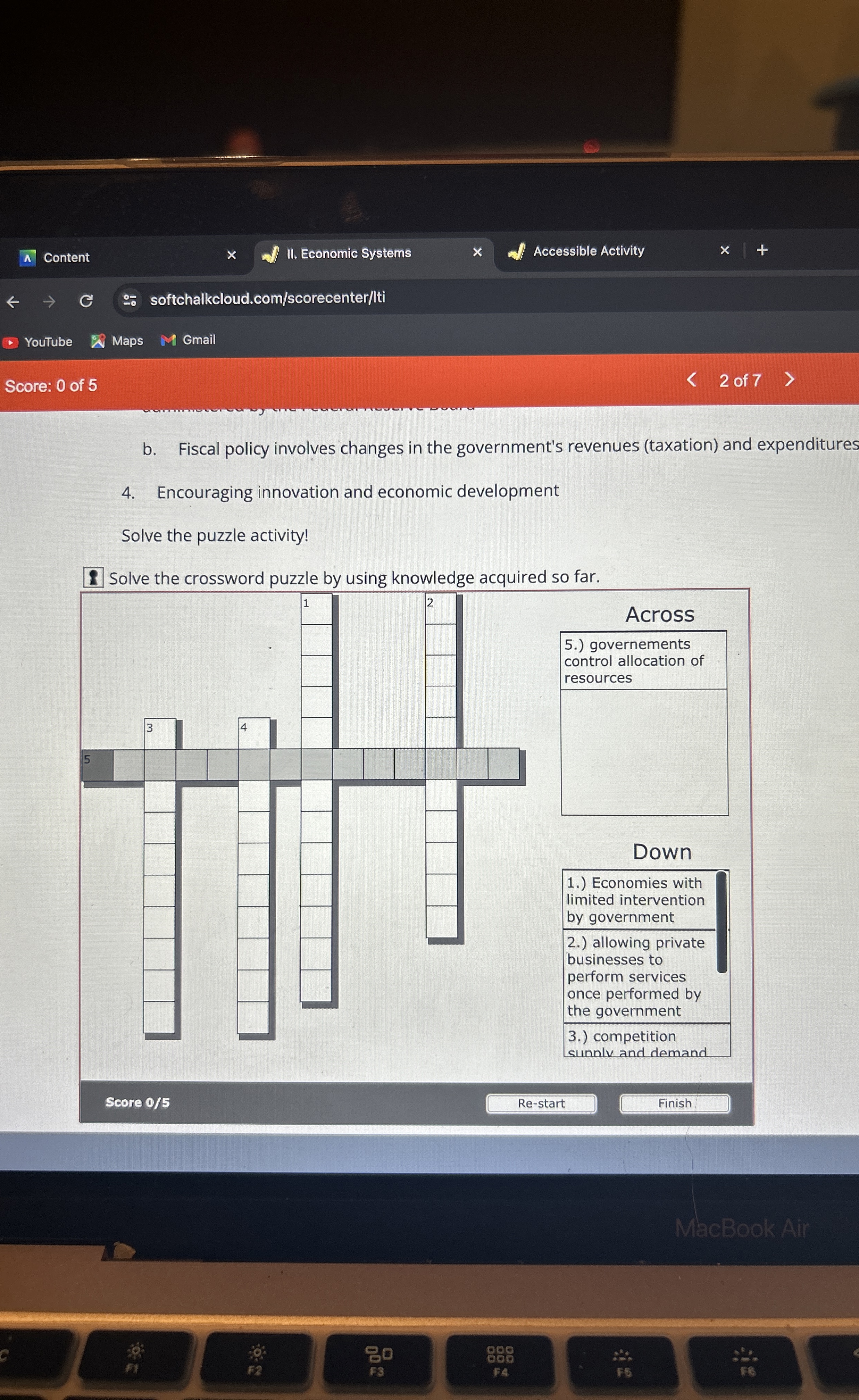  Content II. Economic Systems Accessible Activity softchalkcloud.com/scorecenter/tti YouTube Maps Gmail Score: