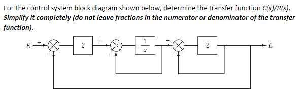  For the control system block diagram shown below, determine the transfer