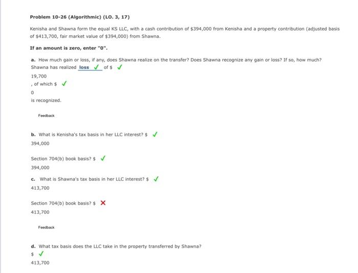  Problem 10-26 (Algorithmic) (LO. 3, 17) Kenisha and Shawna form the