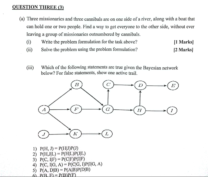  QUESTION THREE (3) (a) Three missionaries and three cannibals are on