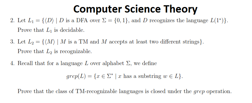 Please Solve These.ASAP Computer Science Theory 2. Let L,-{(D? | D