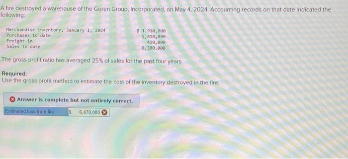  A fire destroyed a warehouse of the Goren Group, Incorporated, on