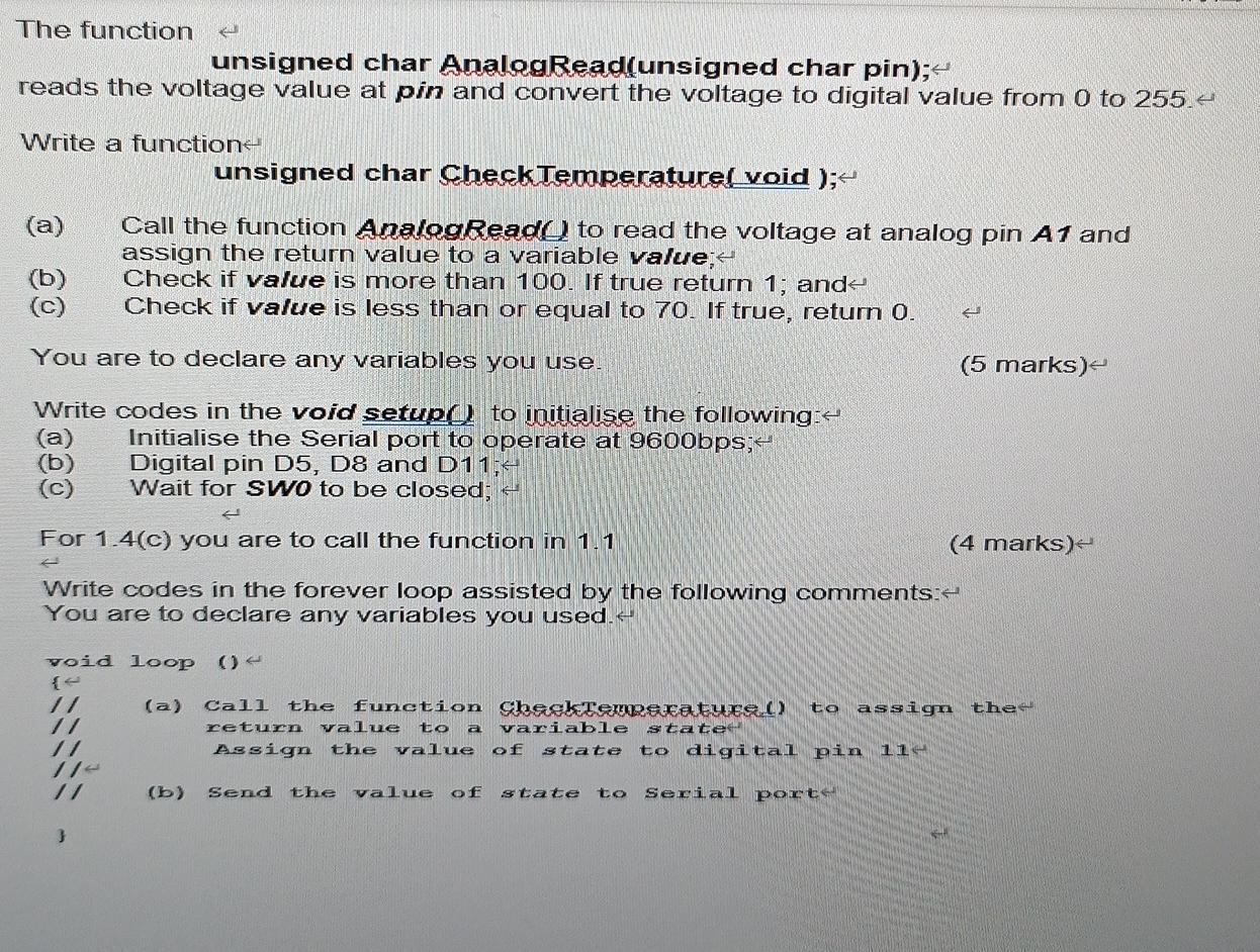  The function unsigned char AnalegRead(unsigned char pin); reads the voltage value