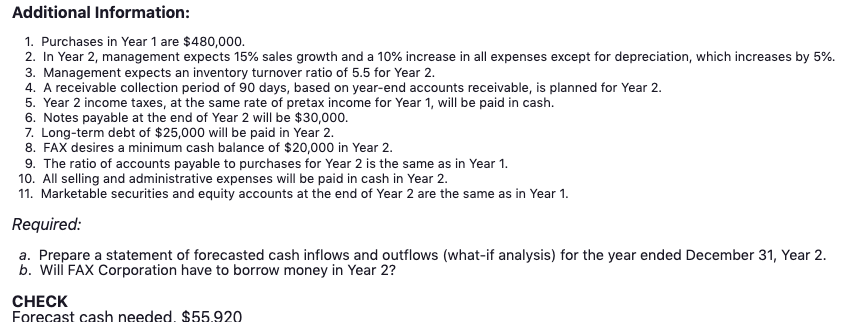 are reproduced below FAX CORPORATION Income Statement For Year Ended December 31,