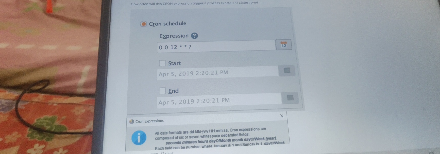 How often will this CRON expression trigger a process execution? (Select