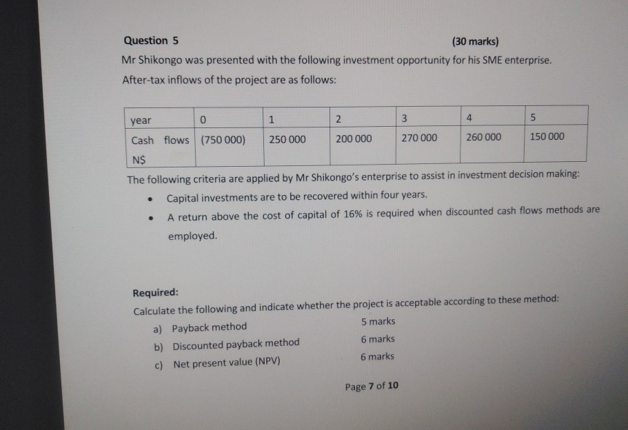  Question 5 (30 marks) Mr Shikongo was presented with the following