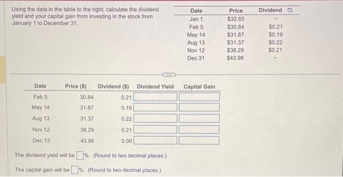  Using the data in the table to the right, calculate the