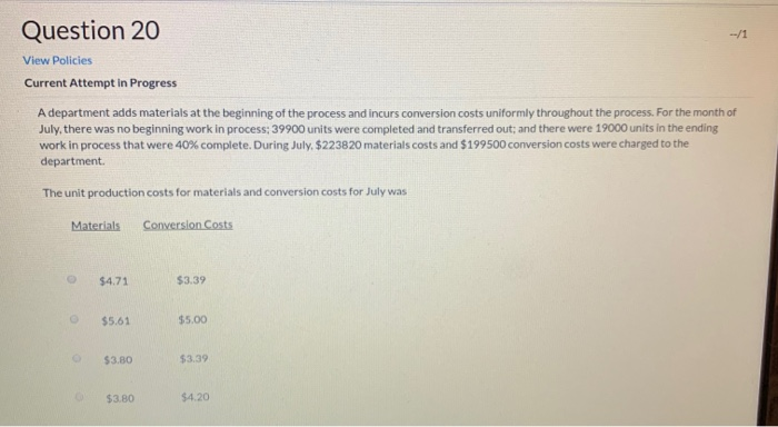  Question 20 View Policies Current Attempt in Progress A department adds