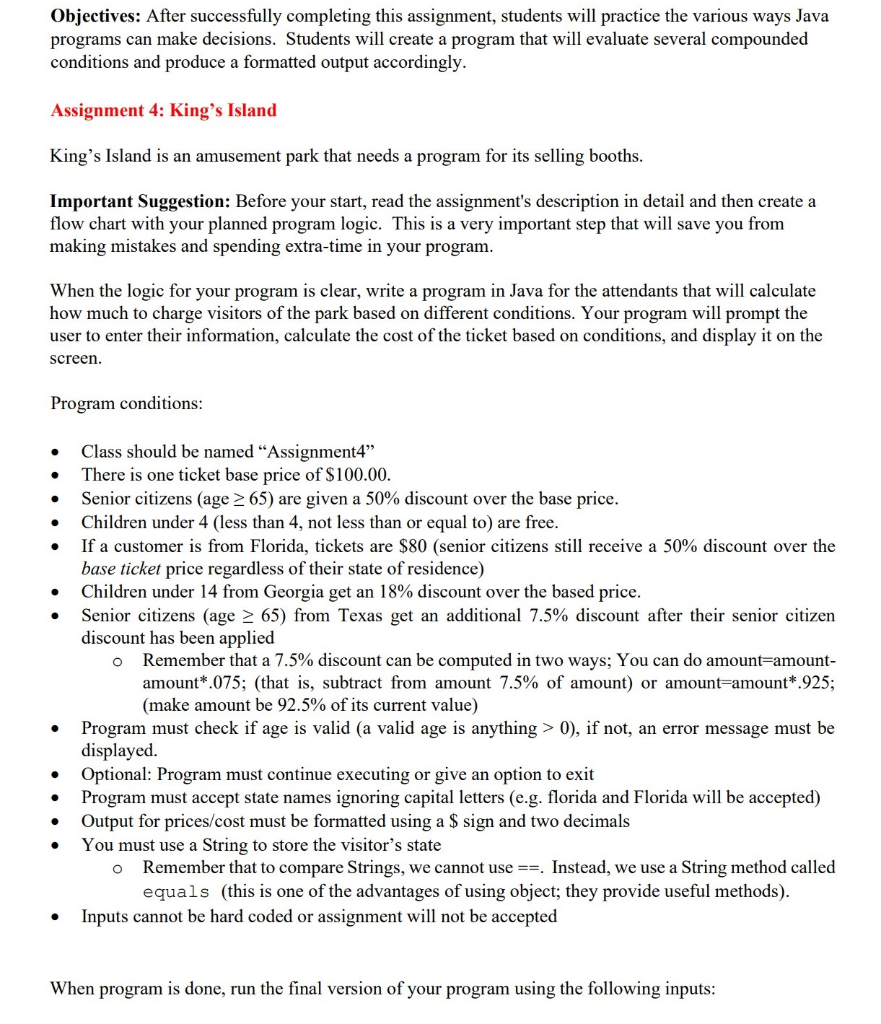  Objectives: After successfully completing this assignment, students will practice the various