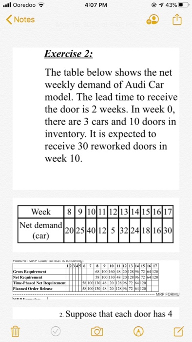  4:07 PM @ 43% ...l Ooredoo Notes Exercise 2: The table