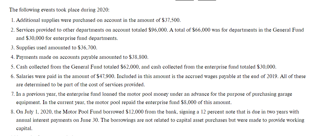 operates a centralized motor pool to service county vehicles. At the end