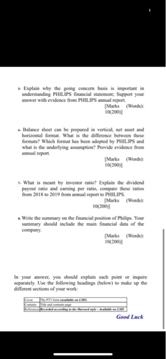  Explain why the going concern basis is important in understanding PHILIPS