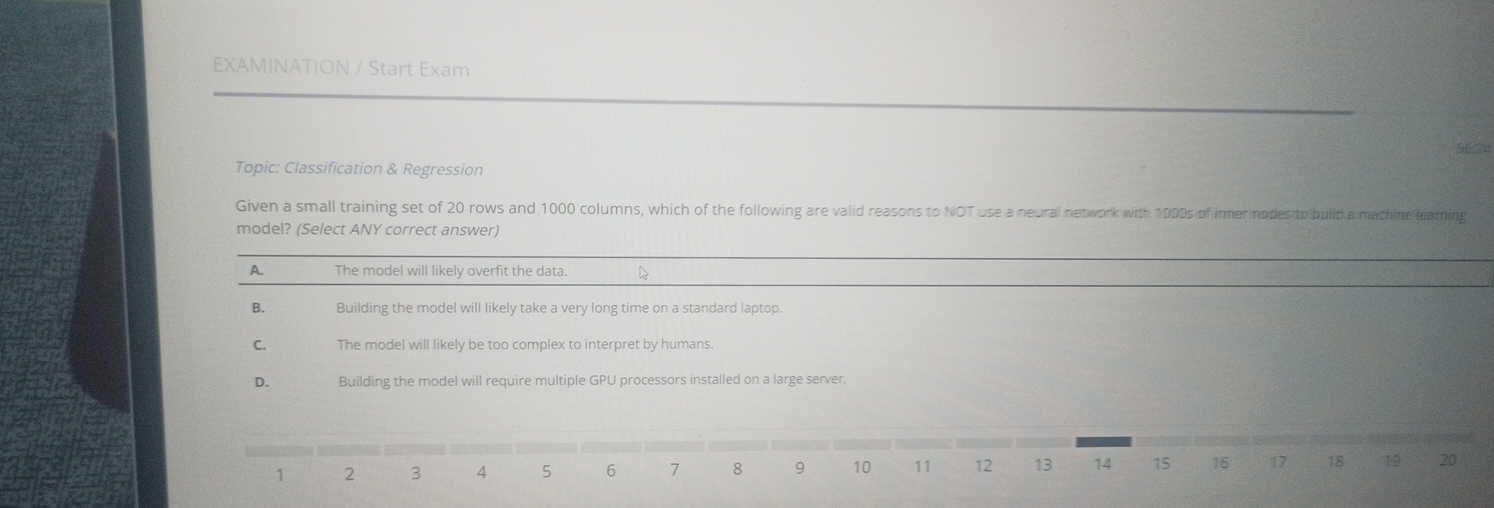  EXAMINATION / Start Exam Topic: Classification & Regression Given a small