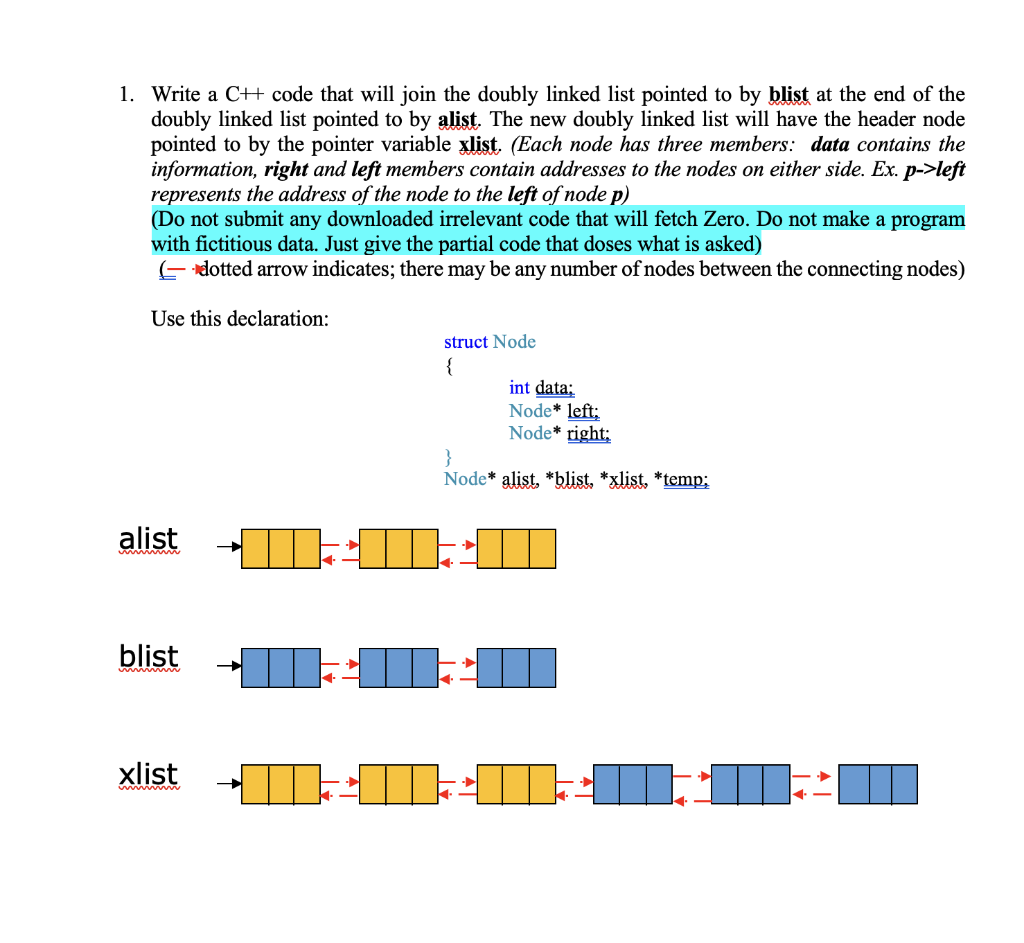 C++ programming Write a C++ code that will join the doubly linked