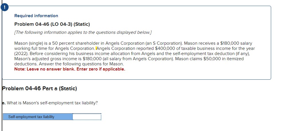 Required information Problem 04-46 (LO 04-3) (Static) [The following information applies