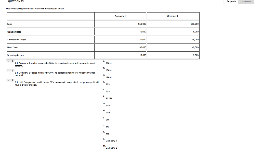 QUESTION 15 1.34 points Save Answer Save Answer Use the following