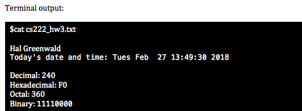 name and the current date, followed by a prompt for an integer