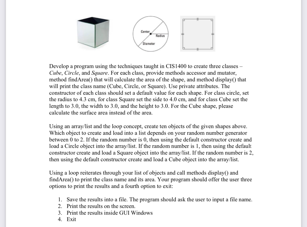  Develop a program using the techniques taught in CIS1400 to create