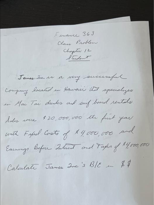 Fenance 363 class Problem Chaptav 12 Student James ira. is a