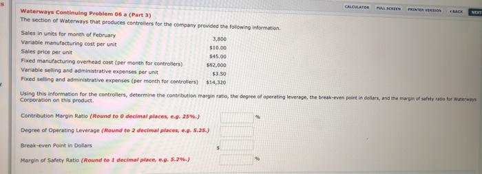  CALCULATOR FULL SCREEN WENT PRINTER RON BACK Waterways Continuing Problem 06