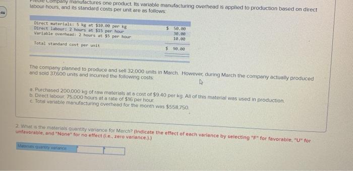 variable overhead spending variance for March (Do not round intermediate calculations. Round