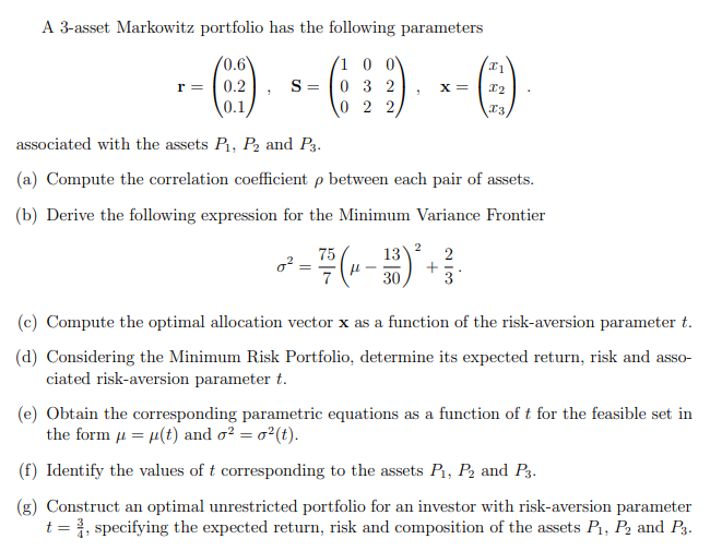 Portfolio theory question. Please help me solve this ASAP! It's okay if