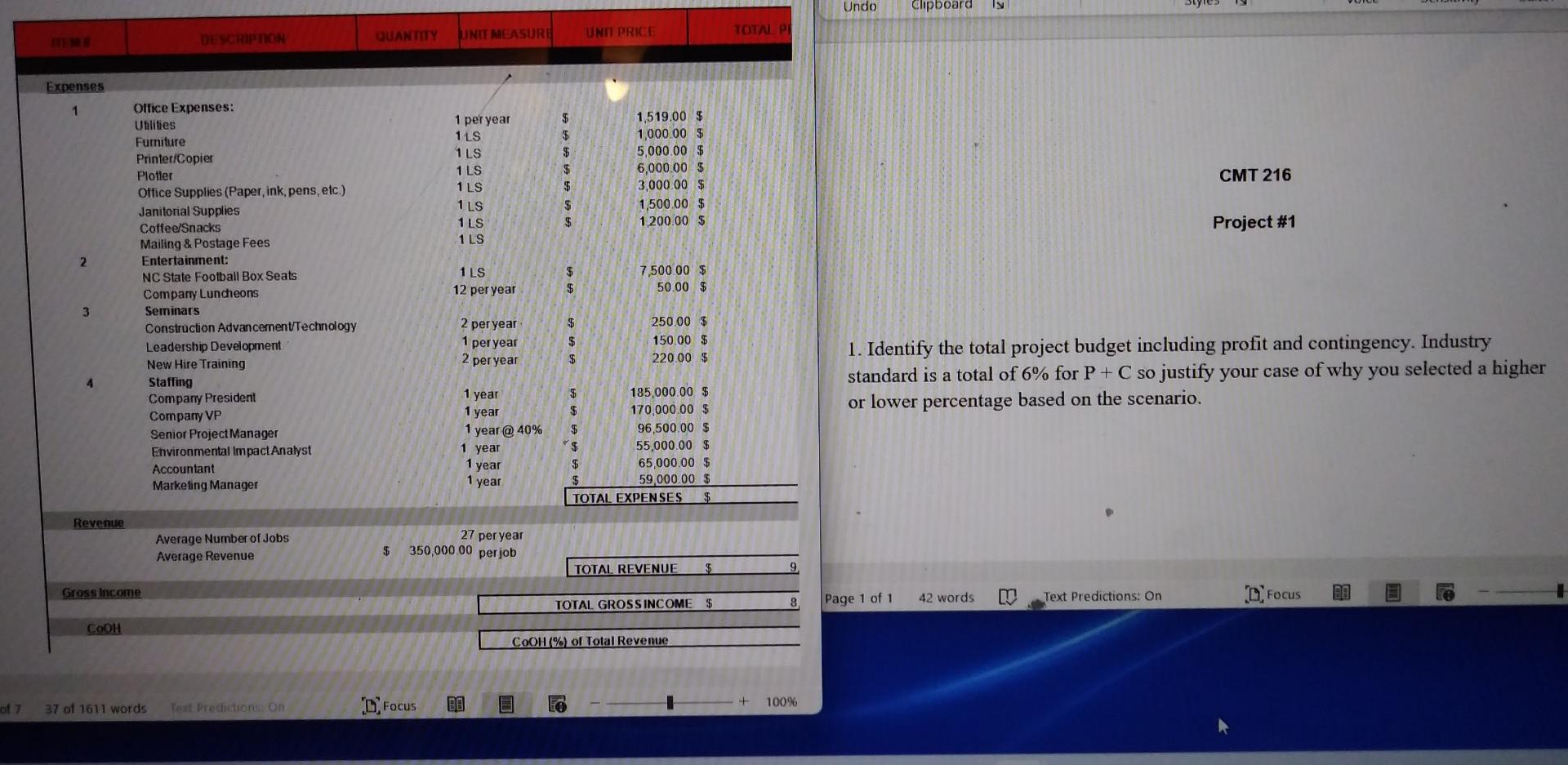 Undo clipboard DESCRIPTION QUANTITY UNIT MEASURE UNIT PRICE TOTAL PE Expenses