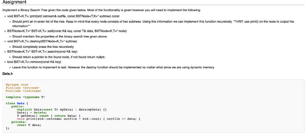 need c++ format please implement all the five methods below Assignment Implement