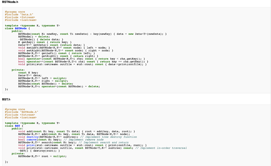 a Binary Search Tree given the code given below. Most of the