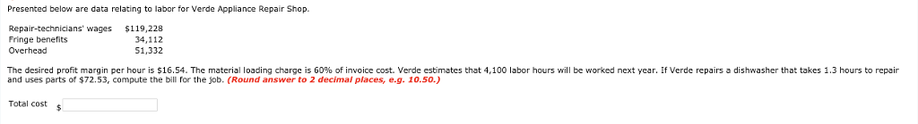  Presented below are data relating to labor for Verde Appliance Repair