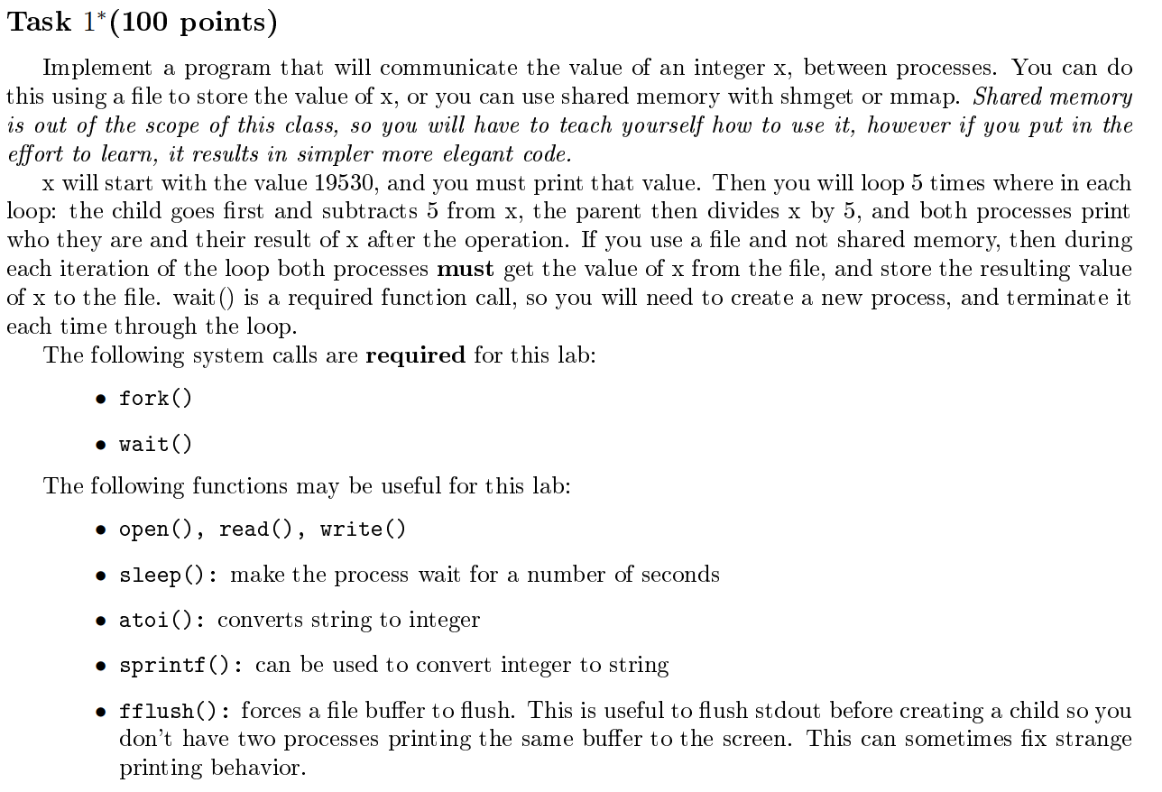 Operating systems question Task 1*(100 points) Implement a program that will communicate
