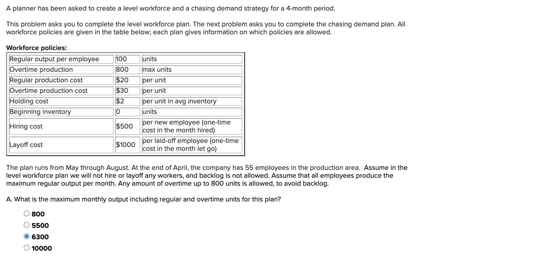  A planner has been asked to create a level workforce and