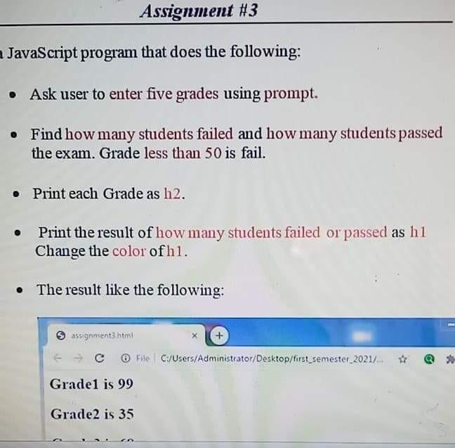 write in java script language Quickly plz Assignment #3 JavaScript program