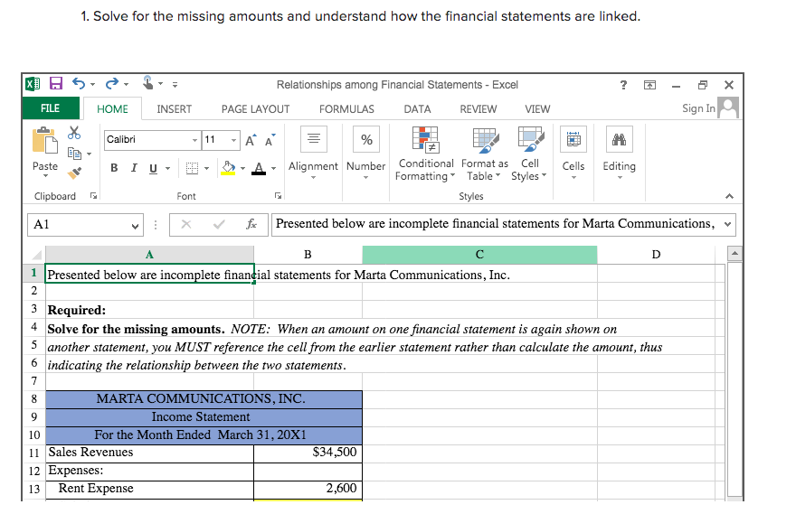 1. Solve for the missing amounts and understand how the financial