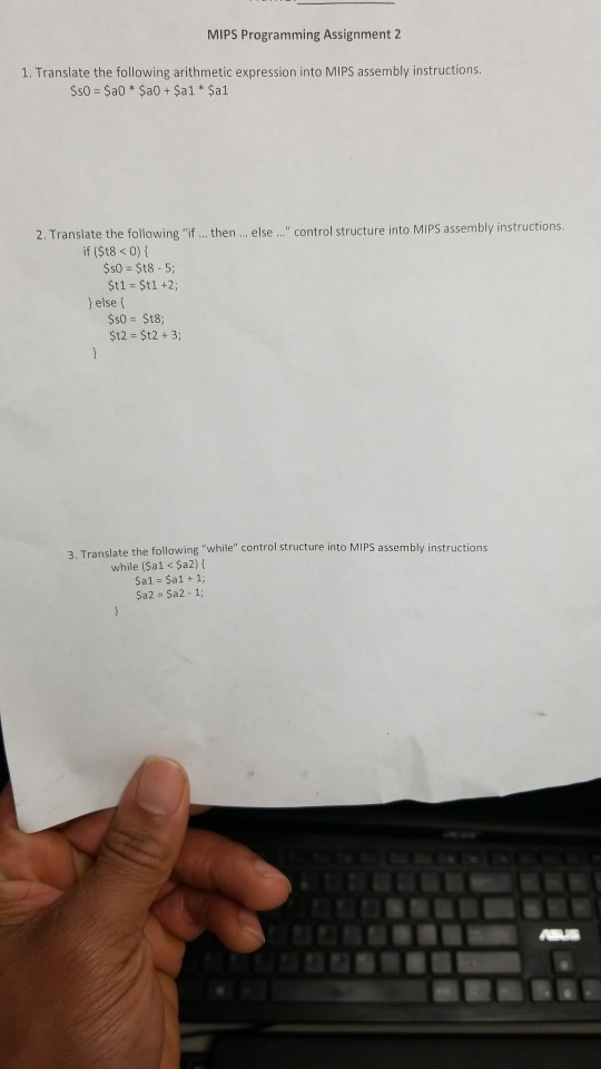 1, 2, and 3 MIPS Programming Assignment2 1. Translate the following