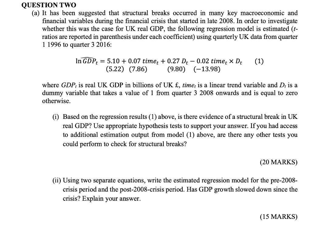 May I get help with questions A and B UESTION TWO (a)