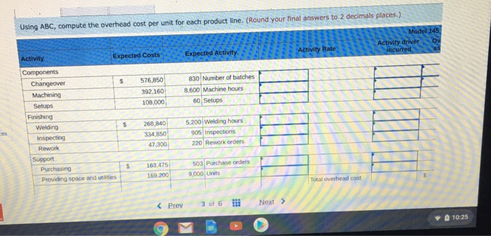 per unit for each product line. 2. Determine the total cost per