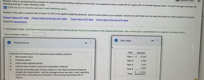 savings in cash operating costs.) Western Cola uses a required rate of