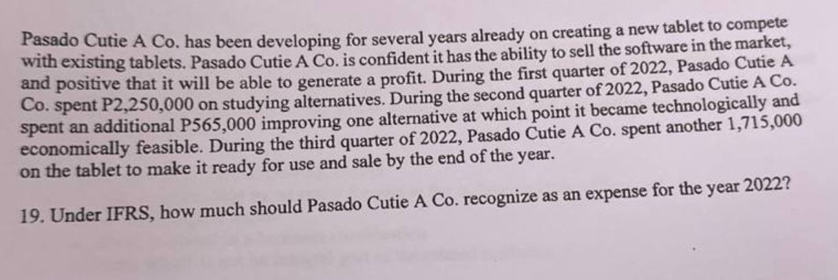 under IFRS, how much should pasado cutie a co. recognize as an